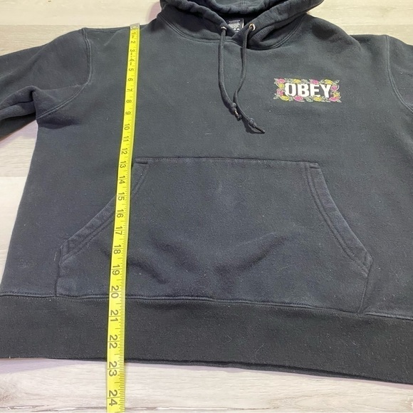 Obey Black Floral Front and Back Graphic Hoodie, Size Medium - Picture 8 of 8